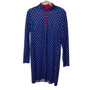 SanSoleil Womens Dress Size Large Blue Long Sleeve Deauville SPF 50 Pockets